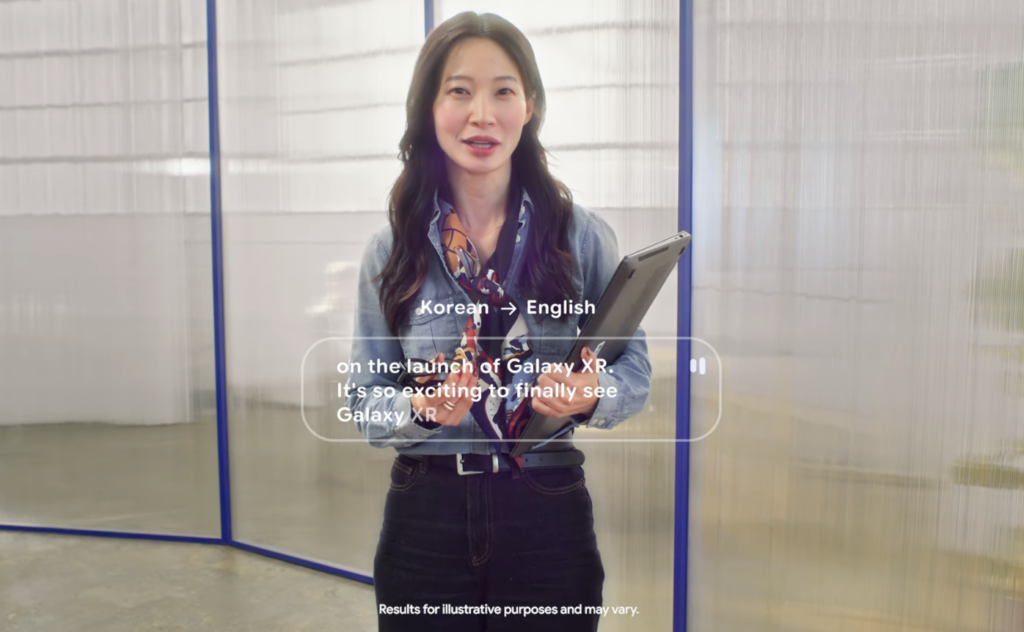 Samsung開発者とGoogle AIメガネによる韓国語のリアルタイム翻訳デモ